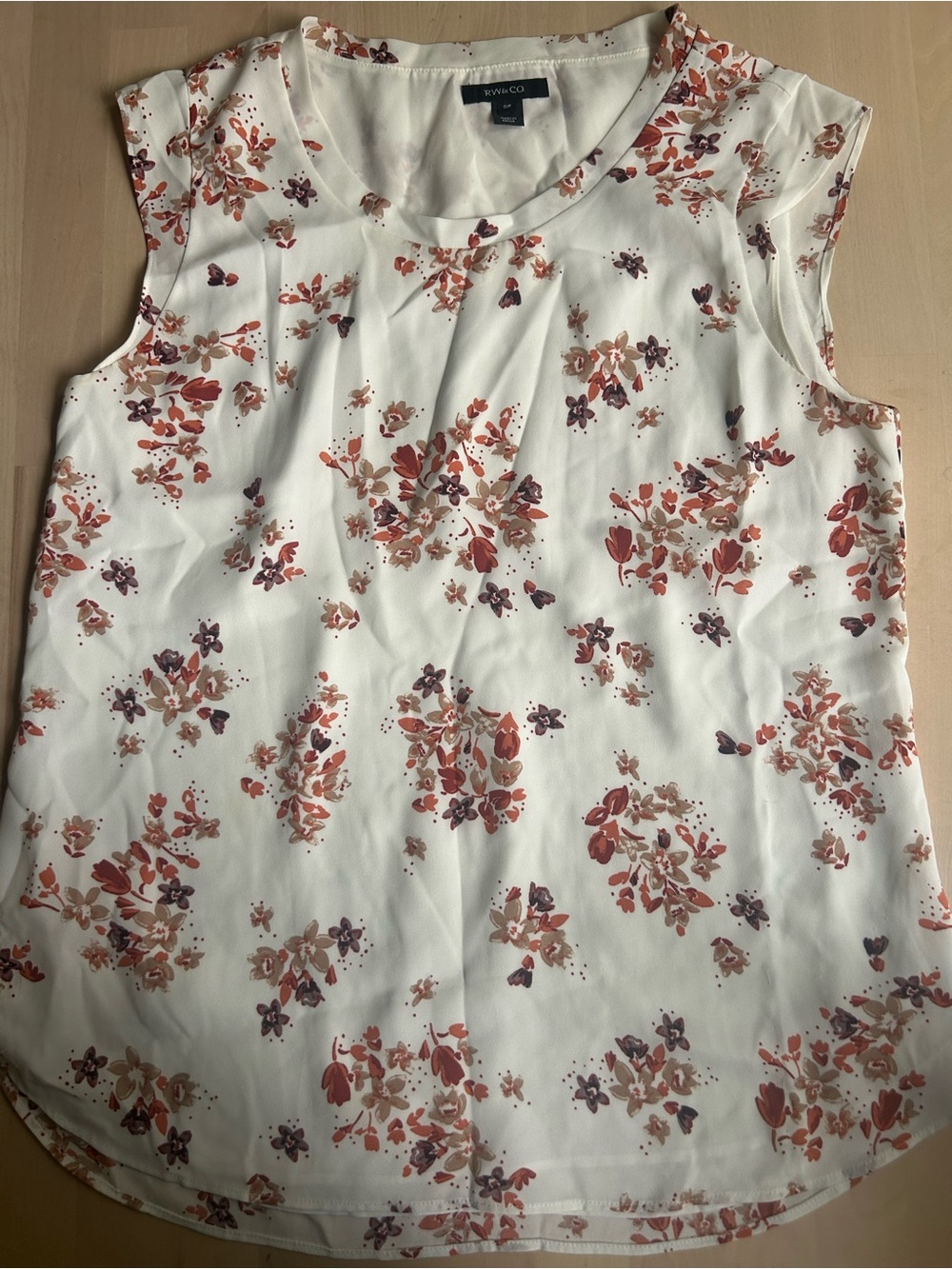RW&CO. White Floral Sleeveless Camisole with Rust and Mauve Print